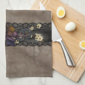 Gothic Rose und schwarze Spitze Geschirrtuch (Viertel Falte)