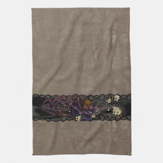 Gothic Rose und schwarze Spitze Geschirrtuch (Vertikal)
