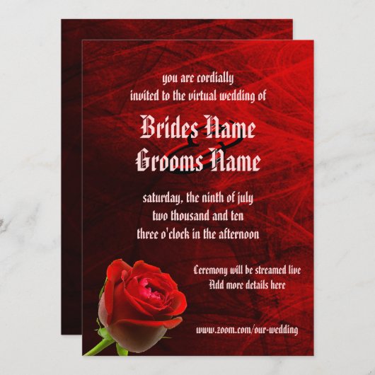 Gothic Rose Virtual Wedding Einladung (Vorne/Hinten)