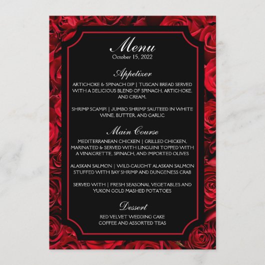 Gothic Rose Wedding Menu (keine Rückversion) Menükarte (Vorderseite)