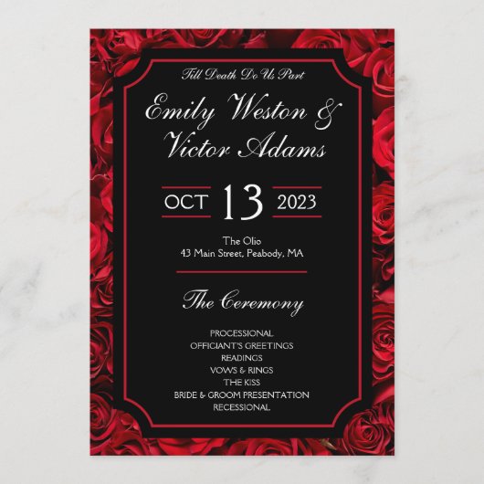 Gothic Rose Wedding Program Wide Menükarte (Vorderseite)