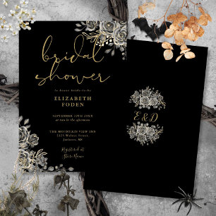 Gothic-Rosen Floral Schwarz und Goldene Hochzeitsf Einladung