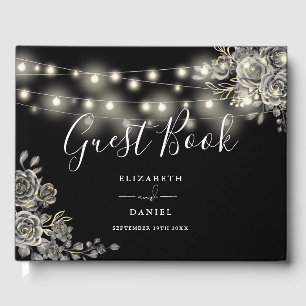 Gothic Rosen Schwarz-Weiß Lichterkette Hochzeit Gästebuch