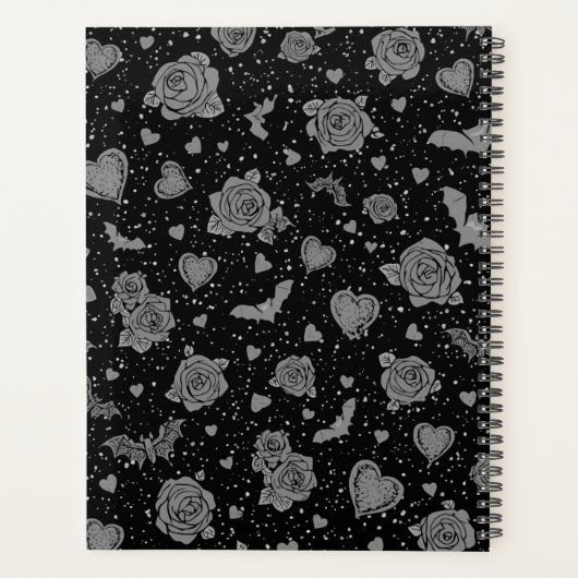 Gothic Roses & Bats Pattern | Hot Pink Dark Romanc Planer (Rückseite)