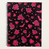 Gothic Roses & Bats Pattern | Hot Pink Dark Romanc Planer (Vorderseite)