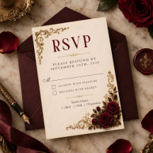 Gothic Roses Burgund Hochzeit-RSVP-Beilagekarte