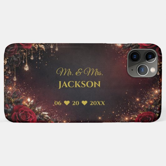 Gothic Roses Paarnamen & Hochzeitsdatum Case-Mate iPhone Hülle (Rückseite (Horizontal))