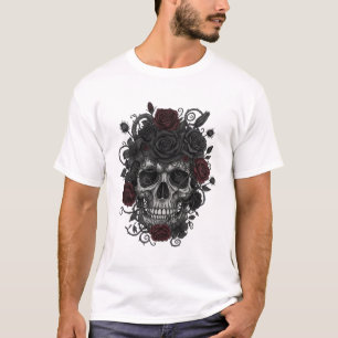 Gothic Roses Totenkopf – Día de los Muertos Kunst T-Shirt