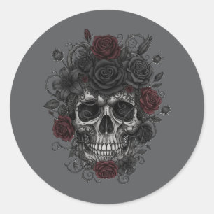 Gothic Roses Totenkopf – Día de los Muertos Runder Aufkleber