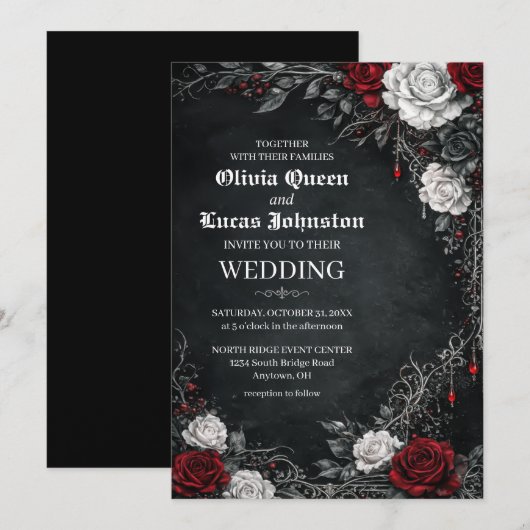 Gothic Roses Wedding Invitation Einladung (Vorne/Hinten)