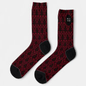 Gothic Rot Schwarz Damast Monogramm Socken (Linkes Detail)