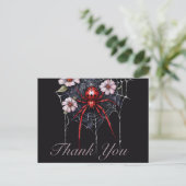 Gothic Rot & Schwarz Floral Spiderweb Dankeschön Postkarte (Stehend Vorderseite)