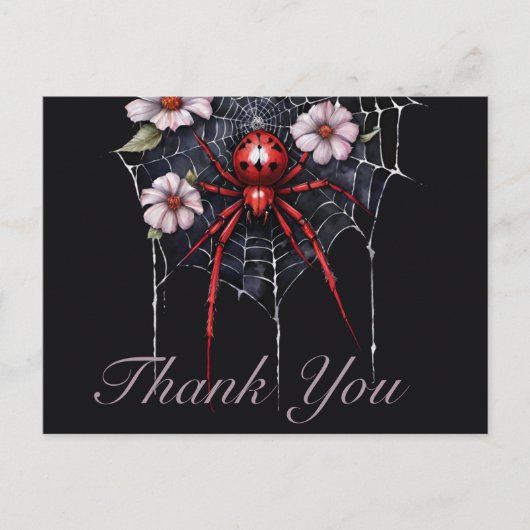 Gothic Rot & Schwarz Floral Spiderweb Dankeschön Postkarte (Vorderseite)