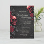 Gothic Rot & Schwarz Totenkopf & Rose Damast Handf Einladung (Stehend Vorderseite)