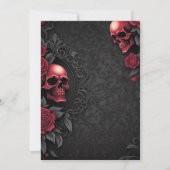 Gothic Rot & Schwarz Totenkopf & Rose Damast Handf Einladung (Rückseite)
