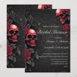 Gothic Rot & Schwarz Totenkopf & Rosen Brautparty Einladung