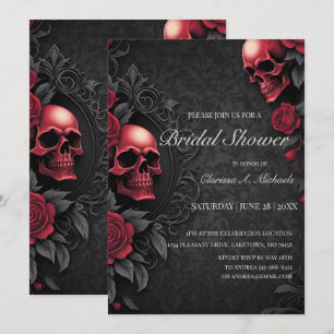 Gothic Rot & Schwarz Totenkopf & Rosen Brautparty Einladung