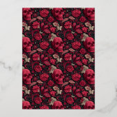 Gothic rote Blumen-Schädel Folieneinladung (Rückseite)
