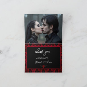 Gothic Rote Damast-Rosen-Hochzeit Dankeskarte