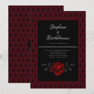 Gothic Rote Damast-Rosen Hochzeit Einladung