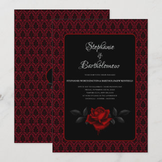 Gothic Rote Damast-Rosen Hochzeit Einladung