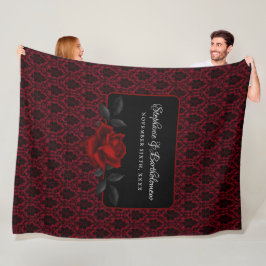 Gothic Rote Damast-Rosen-Hochzeit Fleecedecke