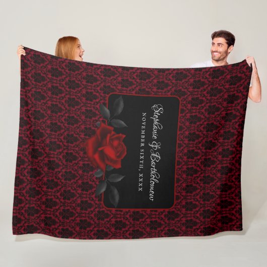 Gothic Rote Damast-Rosen-Hochzeit Fleecedecke (Beispiel)