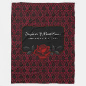 Gothic Rote Damast-Rosen-Hochzeit Fleecedecke (Vorderseite)