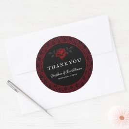 Gothic Rote Damast-Rosen-Hochzeit Runder Aufkleber