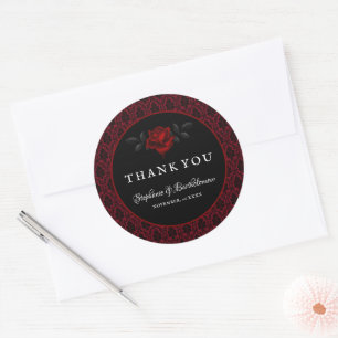 Gothic Rote Damast-Rosen-Hochzeit Runder Aufkleber