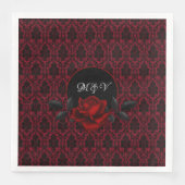 Gothic Rote Damast-Rosen-Hochzeit Serviette (Vorderseite)