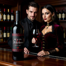 Gothic Rote Damast-Rosen-Hochzeit Weinetikett