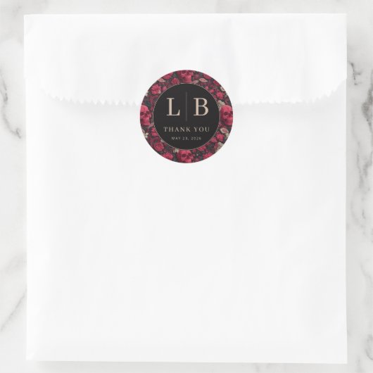 Gothic rote florale Schädel Runder Aufkleber (Tasche)