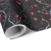 Gothic Rote Herzen Graue Metall Feine Linien Geschenkpapier (Rolleneckpunkt)