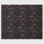 Gothic Rote Herzen Graue Metall Feine Linien Geschenkpapier (Flach)