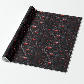 Gothic Rote Herzen Graue Metall Feine Linien Geschenkpapier (Ungerollt)