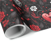 Gothic rote Herzen und Rosen Geschenkpapier (Rolleneckpunkt)