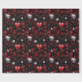 Gothic rote Herzen und Rosen Geschenkpapier (Flach)
