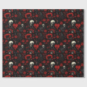 Gothic rote Herzen und Totenköpfe Geschenkpapier (Flach)