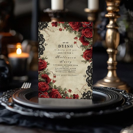 Gothic Rote Rose Lace Halloween-Party Einladung