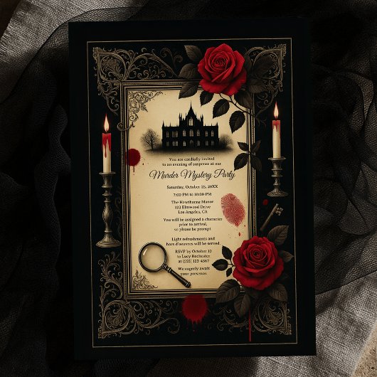 Gothic Rote Rose Murder Mystery Mansion Party Einladung