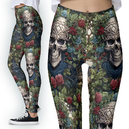 Gothic Rote Rosen Blume Blumen Ivy keltische Skull Leggings