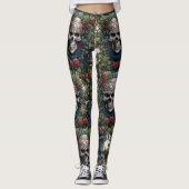 Gothic Rote Rosen Blume Blumen Ivy keltische Skull Leggings (Vorderseite)