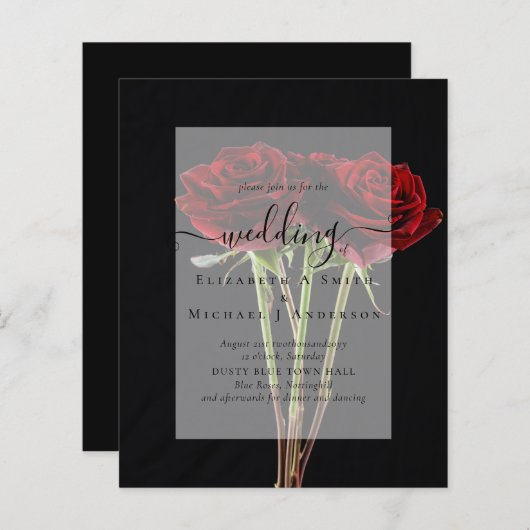 Gothic Rote Rosen Goth Wedding Einladung (Vorne/Hinten)