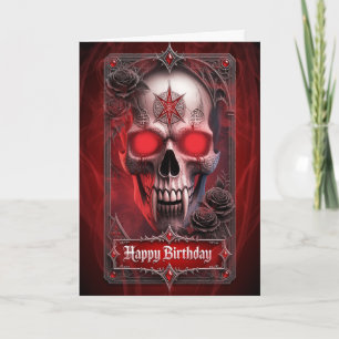 Gothic Rote Rosen & Okkultistischer Vampir-Schädel Karte