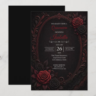 Gothic Rote Rosen Quinceañera Einladung
