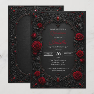 Gothic Rote Rosen Quinceañera Einladung
