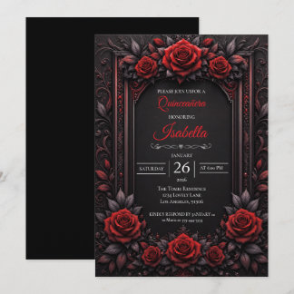 Gothic Rote Rosen Quinceañera Einladung