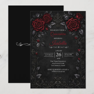 Gothic Rote Rosen Quinceañera Einladung