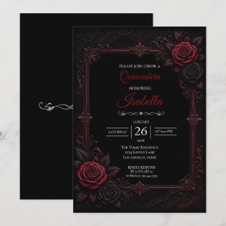 Gothic Rote Rosen Quinceañera Einladung